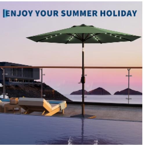 9FT Outdoor Patio Market Umbrella with Solar LED Lights