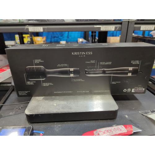 Kristin Ess Hair Volumizing Blow Dryer Brush - Blowout   Hair Straightening Brush - Ceramic   Ionic - Dry, Smooth   Volumize Hair - Flat Padel Base for Faster Blowout - 3 Wind Speeds   4 Heat Settings