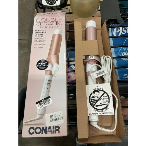 Conair Double Ceramic Curling Iron, 1 1/2 Extra-Long Barrel Hair Curling Iron, 30 Heat Settings, Turbo Heat, Auto Off, Cool Tip, Dual Voltage, Rose Gold