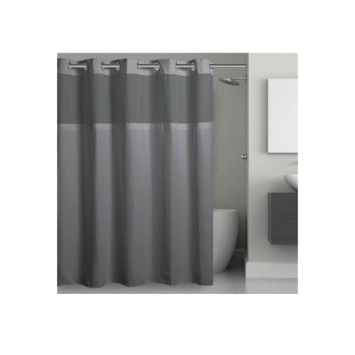 Waffle 71 in. W x 74 in. L Polyester Shower Curtain in Graphite Grey