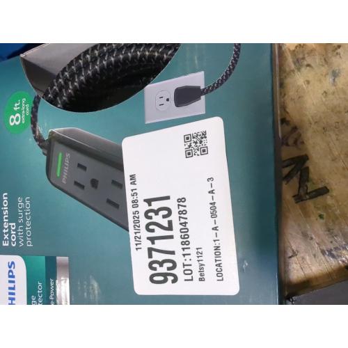 Philips 8' 3-Outlet Grounded Extension Cord - Black