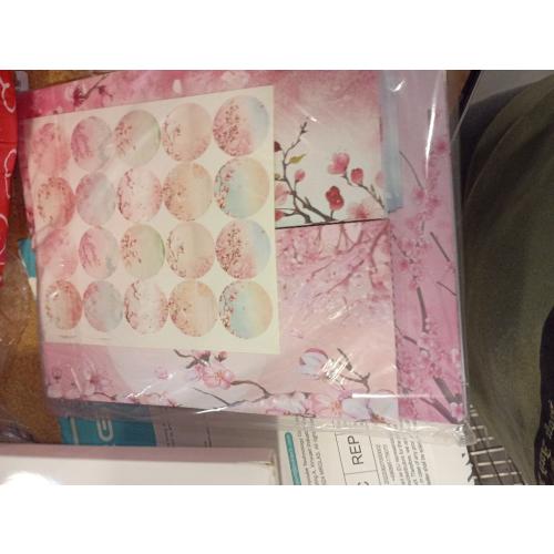 TaoBary 160 Pcs Stationery Paper Set 50 Double Sided Stationery Papers with 50 Matching Envelopes and 60 Round Dot Sticker, 10 Design(Cherry Blossom,5.5 x 8.25 Inch)