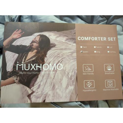 Light Grey Queen Size MUXHOMO 7 Pieces Queen Comforter Set, Seersucker Bed in a Bag Queen Size, All Season Luxury Bedding Set with Comforter, Flat Sheet, Fitted Sheet, Pillowcases & Shams, Light Grey