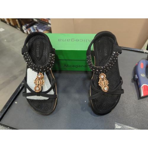Size 5....Alicegana Womens Sandals Shoes Comfort Walking with Non Slip on Casual Summer Beach Shoes Dress Ankle Elastic Jeweled Bohemian Flats