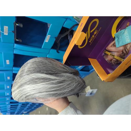 HUA Grey Human Hair Pixie Cut Wigs for Black Women - Mixed 8 Inch Short Salt and Pepper Straight Layered Grey Wigs with Natural Wave