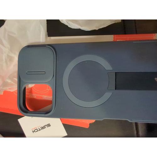 SURITCH for iPhone 16 Plus Case with Magnetic Camera Slide Cover and Adjustable Kickstand, Compatible with MagSafe, Shockproof Bumper Case Slim Protective Cover for iPhone 16 Plus 6.7 Inch, Blue