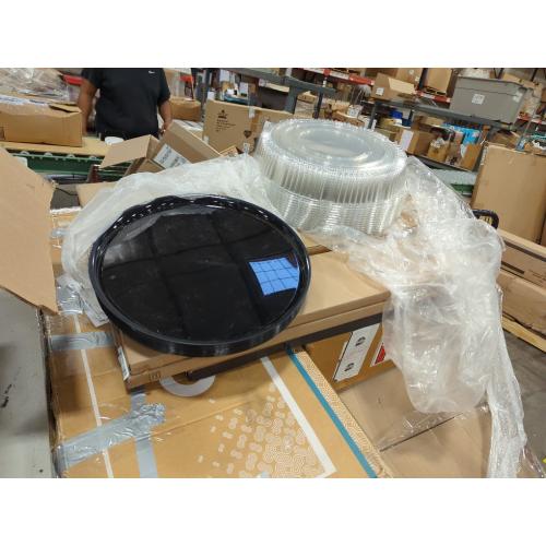 Black Plastic Serving Tray with Lid, Disposable Plastic Food Serving Platters with Clear Dome Lids, Stackable Round Trays for Party, Takeout Food, Catering, Picnic