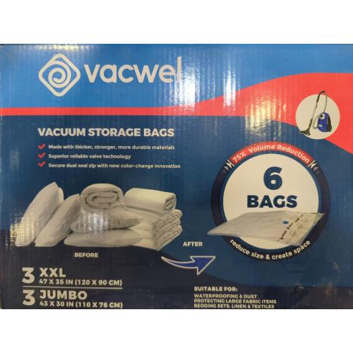 (3bags - 47X35) (3bags - 43x30) 6-Pack Vacuum Storage Bags for Packing - Strong Vacuum Space Bags for Clothes - Premium Space Saver Quality