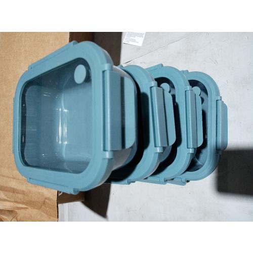 Safdie Ceramic Food Storage Set, 4 Containers with Glass Lids, Leak-Free Kitchen Containers (Blue)