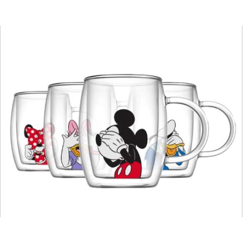 JoyJolt Disney Peek-a-Boo 13.5 oz Double Wall Glass Mug, Set of 4