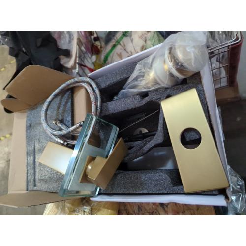 LED Bathroom Sink Faucet, Brushed Gold Waterfall Single Hole Handle Vanity Faucets for Sinks 1 Hole with Metal Pop Up Drain and 2 Water Supply Lines, Open Glass Spout