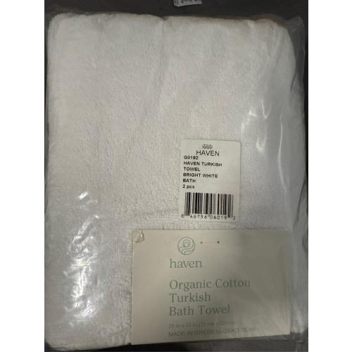 Haven Turkish Cotton Bath Towel in Bright White - set of 2
