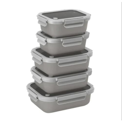 Safdie Ceramic Food Storage Set, 5 Containers with Glass Lids, Leak-Free Kitchen Containers Taupe