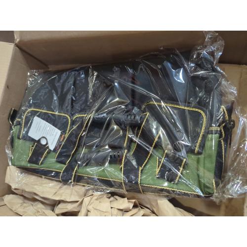 Size 22-inch Color Green and Black Wide Mouth Tool Bag with Water Proof Molded Base，Wide Mouth Tool Tote Bag,Waterproof Tool Organizer Bag for Men with Adjustable Shoulder Strap (22 inch)