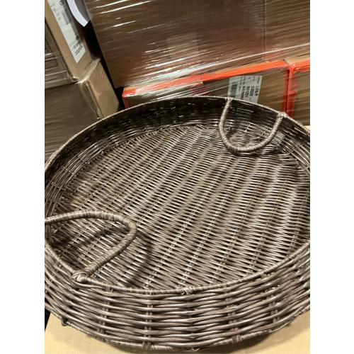 22 Inch Oversized Round Woven Basket Christmas Woven Serving Tray Round Rattan Effect Decorative Basket for Fruit Bread Storage Multipurpose Kitchen Holder Material for Home Organization
