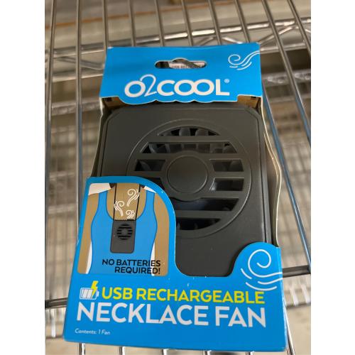 O2COOL Rechargeable Deluxe Necklace Fan with USB Cord Gray