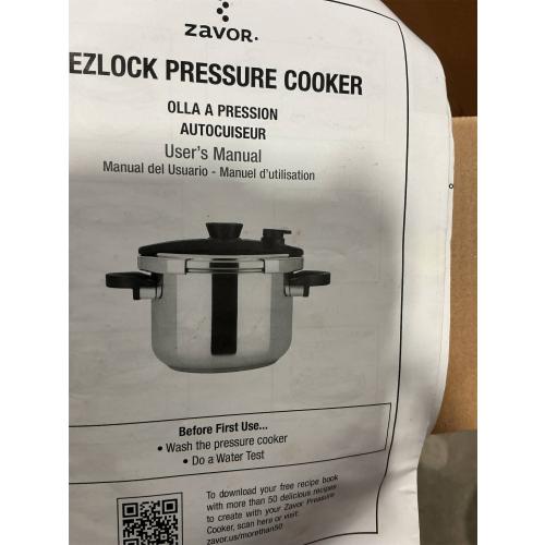 Zavor EZLock Stove Top Pressure Cooker 7 Quart - Stainless Steel, Multi Pressure Levels, Easy Locking, Induction Ready, Digital Cookbook & Steamer Basket | Olla de Presion Acero Inoxidable