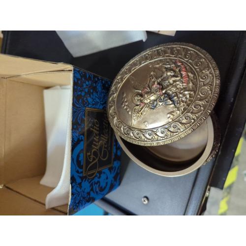 Veronese Design 4.75 Inch Saint Michael Ornate Oval Shaped Bas Relief Trinket Rosary Box Cold Cast Resin Bronze Finish