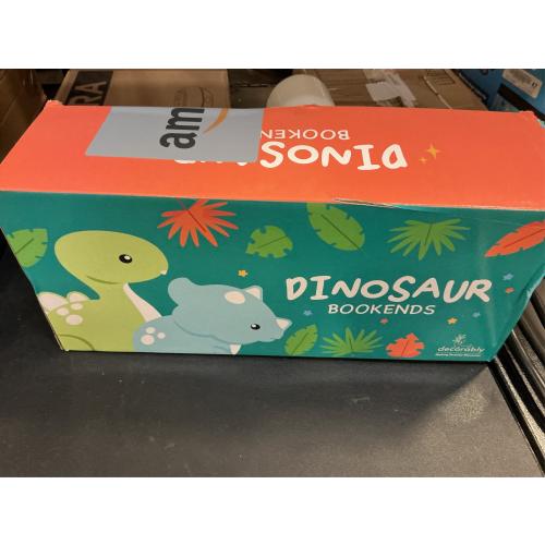Decorably Dinosaur Book Ends for Shelves - 1 Set Non-Skid Wooden Dinosaur Book Holder, Kids Bookends for Shelves, Baby's Nursery, Classroom