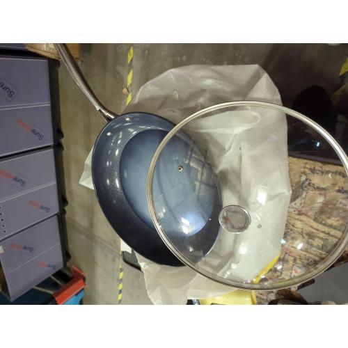 KOCH SYSTEME CS 14 Inch Large Frying Pan with Lid, Nonstick Skillet with Ceramic Interior, Large Fry Pan for Family & Commercial Cooking, Frying Pan Nonstick, Oven Safe & Induction Compatible, Blue