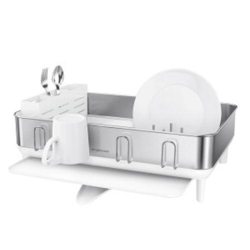 NEW Simplehuman Stainless Steel Frame Dish Drying Rack White with Knife Block