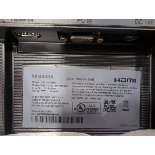 Black SAMSUNG 22 T350 Series FHD 1080p Computer Monitor, 75Hz, IPS Panel, HDMI, VGA (D-Sub), 3-Sided Border-Less, FreeSync, LF22T350FHNXZA