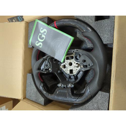 Steering Wheel for Camaro 2015-2024 Hydro Dip Carbon Fiber Steering Wheel with D-shaped Flat-bottom Perforated Leather Grip Hand-Stitched Compatible with Camaro