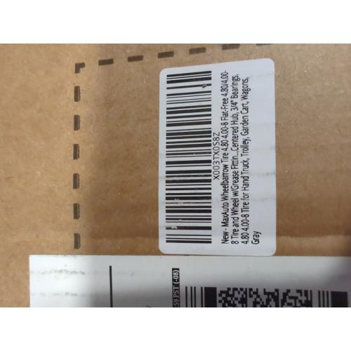 MaxAuto Wheelbarrow Tires 4.80 4.00-8 Flat-Free 4.80/4.00-8 Tire and Wheel w/Grease Fitting, 3 Centered Hub, 3/4 Bearings, 4.80 4.00-8 Tire for Hand Truck, Trolley, Garden Cart, Wagons, Gray