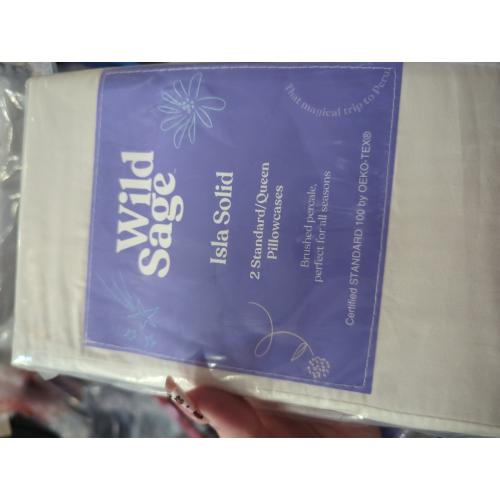 Wild Sage Brushed Cotton Percale 300-Thread-Count Standard/Queen Pillowcase in Coconut Milk