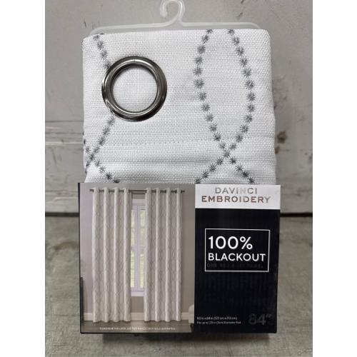 Davichi Embroidery 100% Blackout One Grommet Panel Curtains White 84 (White and Gray )