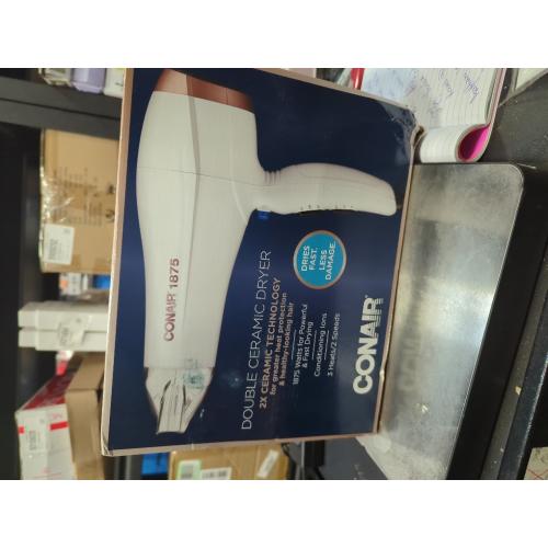 Conair Double Ceramic 1875W Hair Dryer, 3 Heat/ 2 Speed Blow Dryer, Powerful and Fast Drying, Includes Concentrator, Cool Shot Button, Removable Filter, White, Travel hair dryer