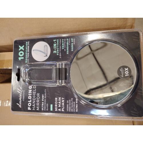 Danielle Creations 5.5-Inch Folding 2-Sided Hand Mirror, 10x Magnification, Acrylic