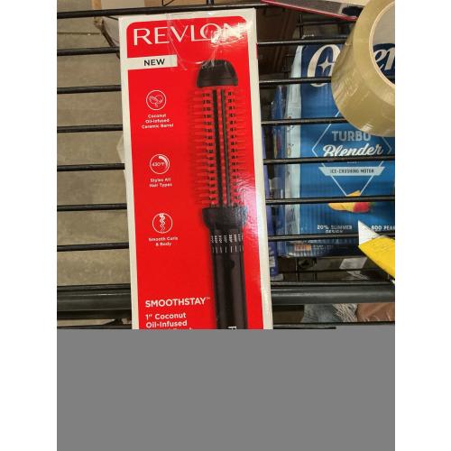 REVLON New and Improved SmoothStay Coconut Oil-Infused Heated Hair Styling Brush | 1” Barrel for Voluminous, Shiny Results (Black/Red)