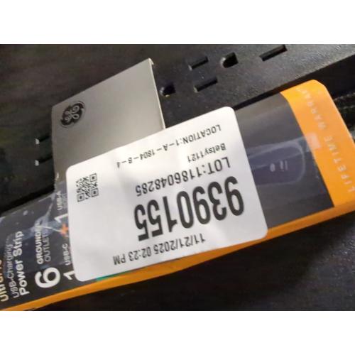 GE 6-Outlet Power Strip with USB, 1 USB-A, 1 USB-C, Outlet Extender, 6 Ft Braided Extension Cord, Flat Plug, Charging Station, Black, 82595