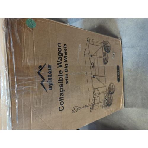 Light Blue Collapsible Wagon Cart Heavy Duty Foldable, Folding Beach Wagon with Big Wheels for Sand, Utility Grocery Cart with Side Pocket and Brakes for Sports Outdoor Activities, Light Blue