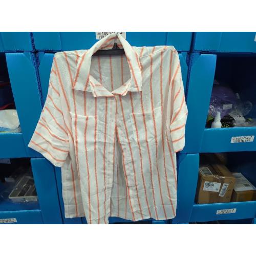 Size Small DGHM-JLMY Women's Striped Lapel Short-Sleeved Shirt Summer Blouses Casual V Neck Stripe Shirts Contrast Pocket Button Blouses