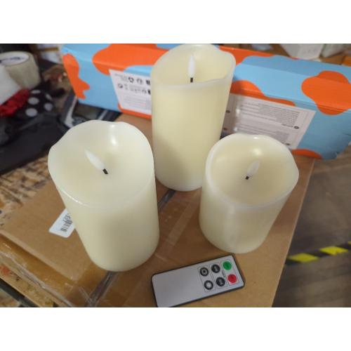 LOGUIDE Flickering Flameless Candles with Remote Timer, Realistic 3D Moving Flame with Real Wax Pillar LED Candles,Lasting 500 Hours Battery Operated Candles for Wedding Decoration, Christmas,3 Pack