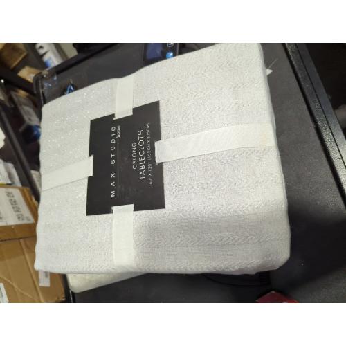 Max studio  Linen Tablecloth 60 x 120Inch - 100% Pure Linen Oyster Grey Table Cloth for Oblong Tables - , Machine Washable Cloth Tablecloth for Fall, Holiday