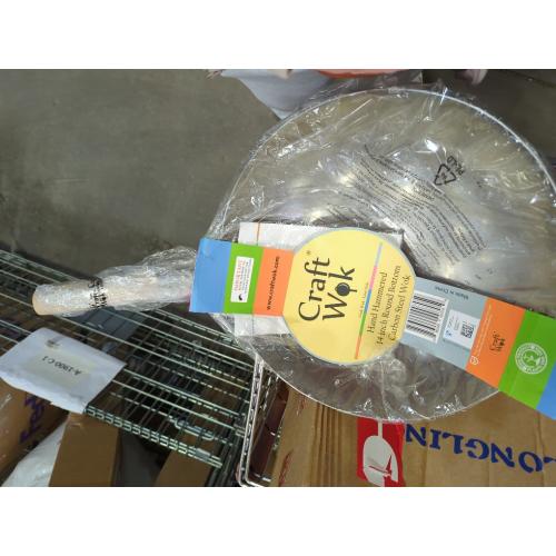 Craft Wok Traditional Hand Hammered Carbon Steel Pow Wok with Wooden and Steel Helper Handle (14 Inch, Round Bottom) / 731W88