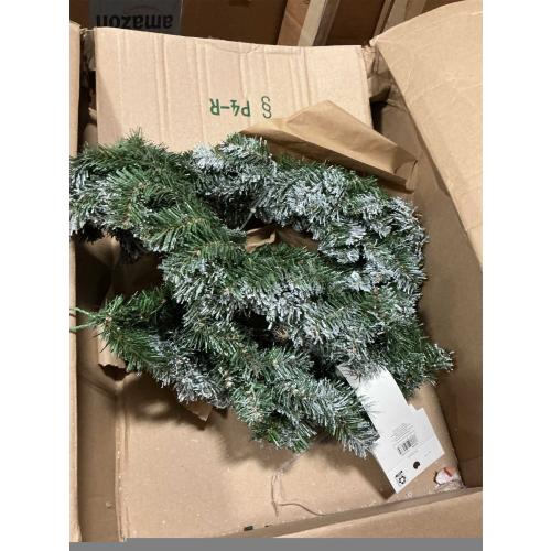 9FT Christmas Garlands Norfolk Pine Garland, Real Touch Artificial Winter Pine Garland, Green Artificial Greenery Garlands with Snowflake for Wall, Mantle, Table, Indoor, Outdoor Christmas Decorations