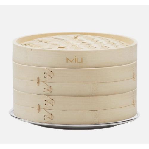 MIU 10 2-Tier Bamboo Steamer Basket 10 With Stainless Steel Ring Adapter