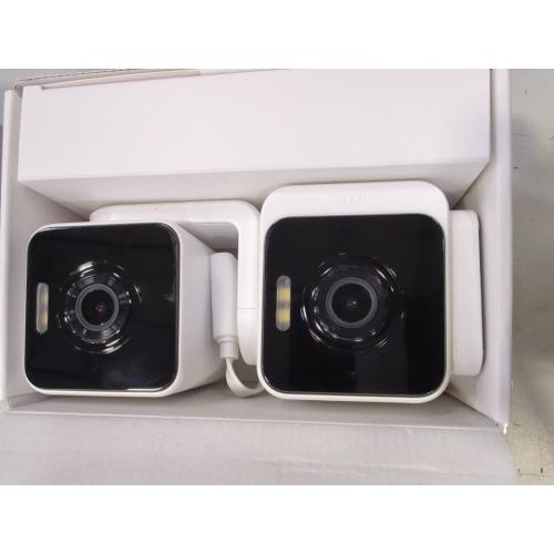 White Pan Cam Duo, Dual Cam Indoor/Outdoor, Plug-in 2K Security Camera with Pan/Tilt/Zoom, Color Night Vision, and Spotlight