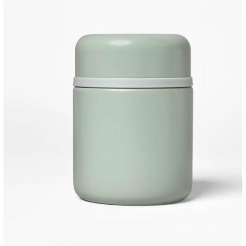 Pyrex® Simply Store® Tint 4pc & 13.5oz Double Walled Stainless Steel Vacuum Food Jar with Spoon Green & 8 Compartment Large Plastic Snack Bento Box Sage beige