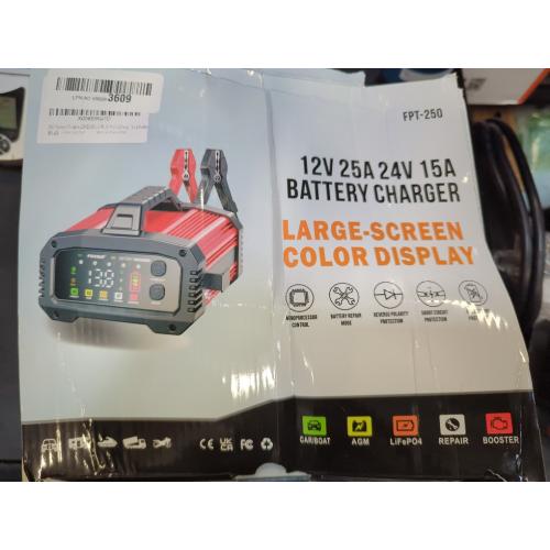 Black and Red 25A Battery Charger, 2/8/20/25 Amp 12V/24V LiFePO4 Lead Acid Fully Automatic Battery Maintainer with Engine Start, 8-Stage Car Battery Trickle Charger, Desulfator for AGM,STD,Gel,Deep Cycle Batteries