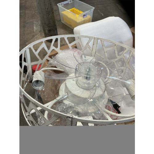 Flush Mount Fandelier Ceiling Fan with Lights and Remote, 18 inch Caged Ceiling Fan with Light Vintage White, Farmhouse Ceiling Fans for Bedroom, Kitchen, Living Room