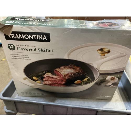 Tramontina Bestow Enameled Cast Iron Skillet with Lid, 12-inch Frying Pan, ‼️COLOR LATTE‼️