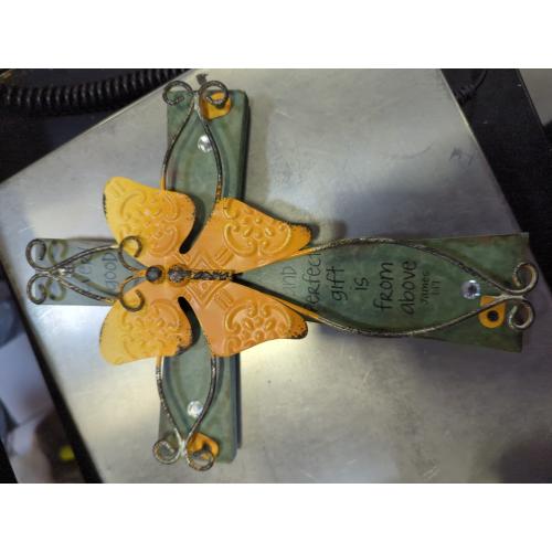 MelinSam Wooden Wall Cross Christians Cross with Antiqued Metal Butterfly and Inspirational Prayer Inscribed Blessed for Church Home Room Decoration Gifts