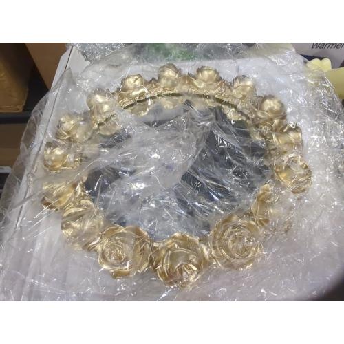Color Gold Vixdonos Decorative Round Mirror Tray Bathroom Vanity Tray with Gold Resin Rose for Perfume,Jewelry and Makeup