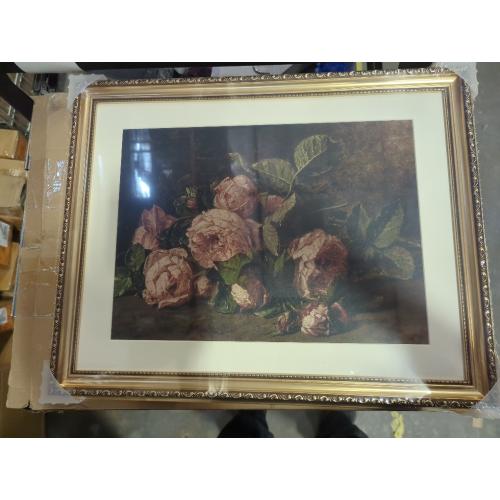 ARPEOTCY Vintage Gold Framed Wall Art, Retro Still life Pink Roses Canvas Prints Artwork with Antique Frame, Victorian Wall Paintings Decor for Living Room Gallery, 13x16 inch