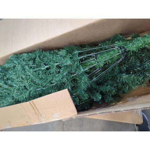 7.5ft Artificial Pencil Christmas Tree, Unlit Slim Xmas Pine Tree w/ Branch Tips, Metal Foldable Base, Ideal for Holiday Home Office Party Decor, Green